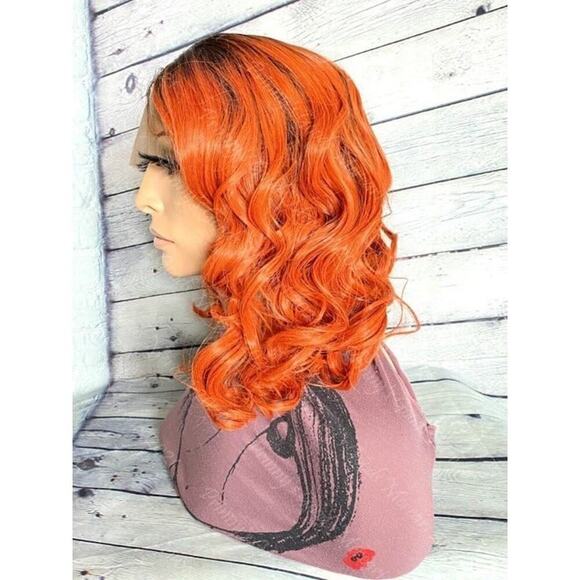 Synthetic Lace Front Wig Dark Roots Custom Color Wavy Bob Cut Style Ready 14-16" - Picture 3 of 12